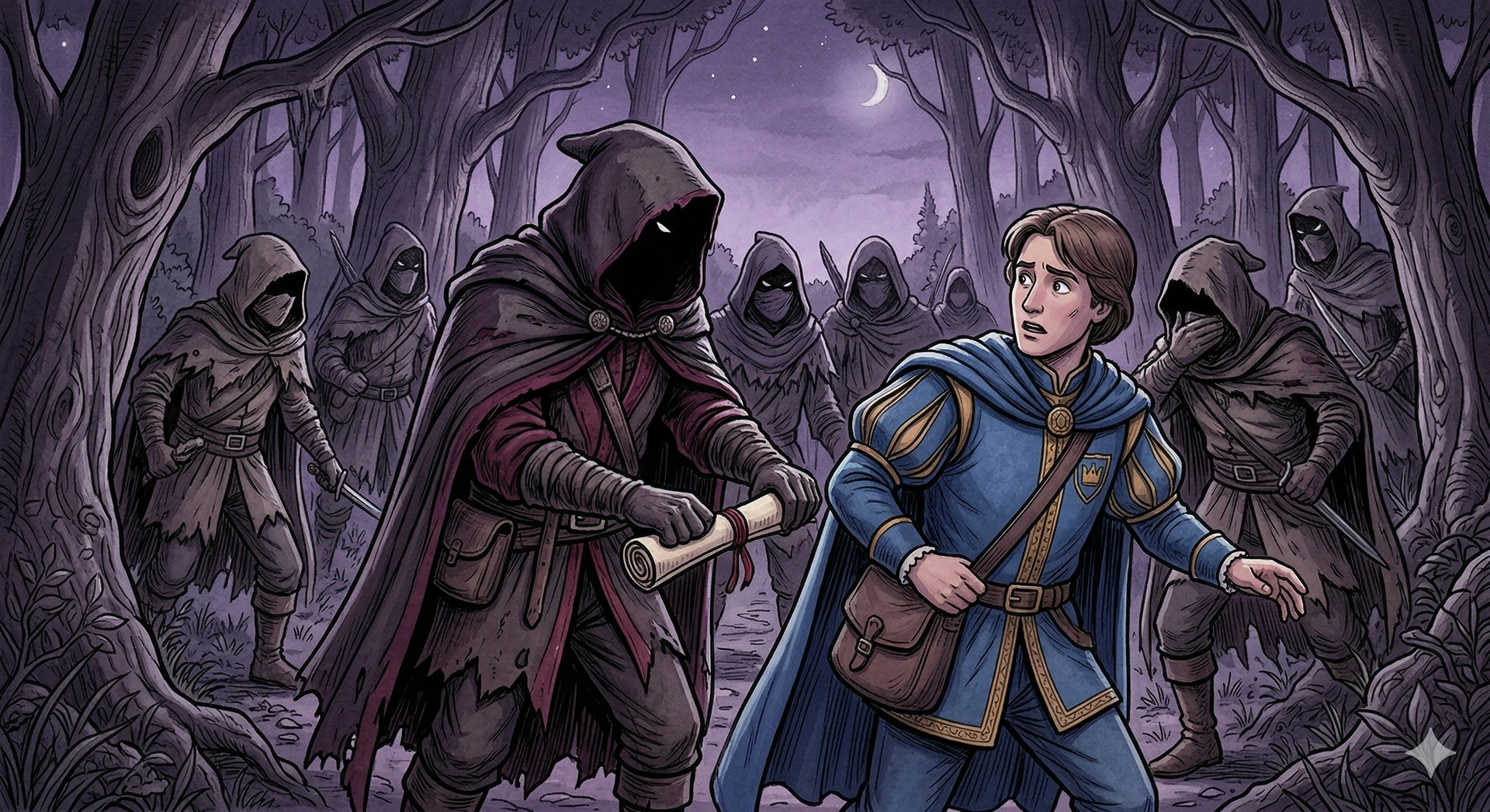 Los bandidos de "Los Sombra" interceptando mensajes reales en el bosque.