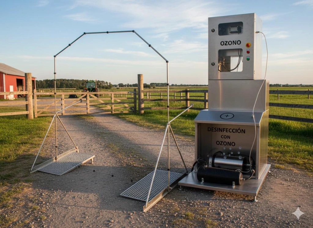 Arco de desinfección INOX mediante OZONO para granjas porcinas